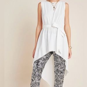 Anthropologie Sachin & Babi Solana Long White Tie Belt Draped Blouse,Size Medium